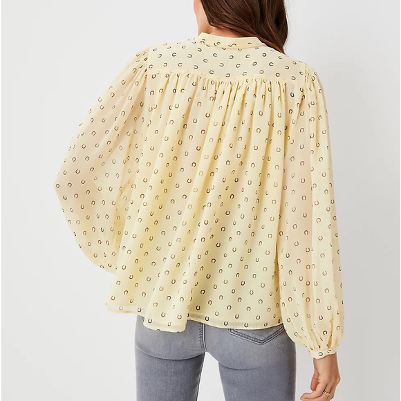 Ann Taylor Horseshoe V-Yoke Tie Neck Blouse XL - Picture 3 of 6